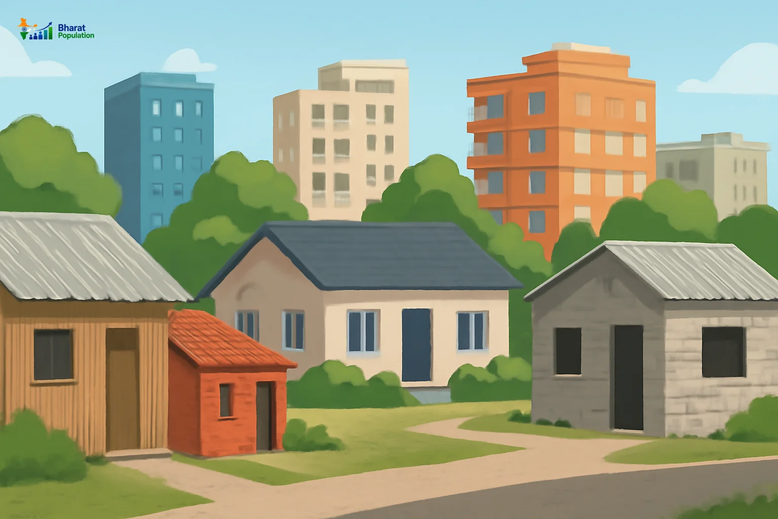 Diverse Census houses in an urban neighborhood