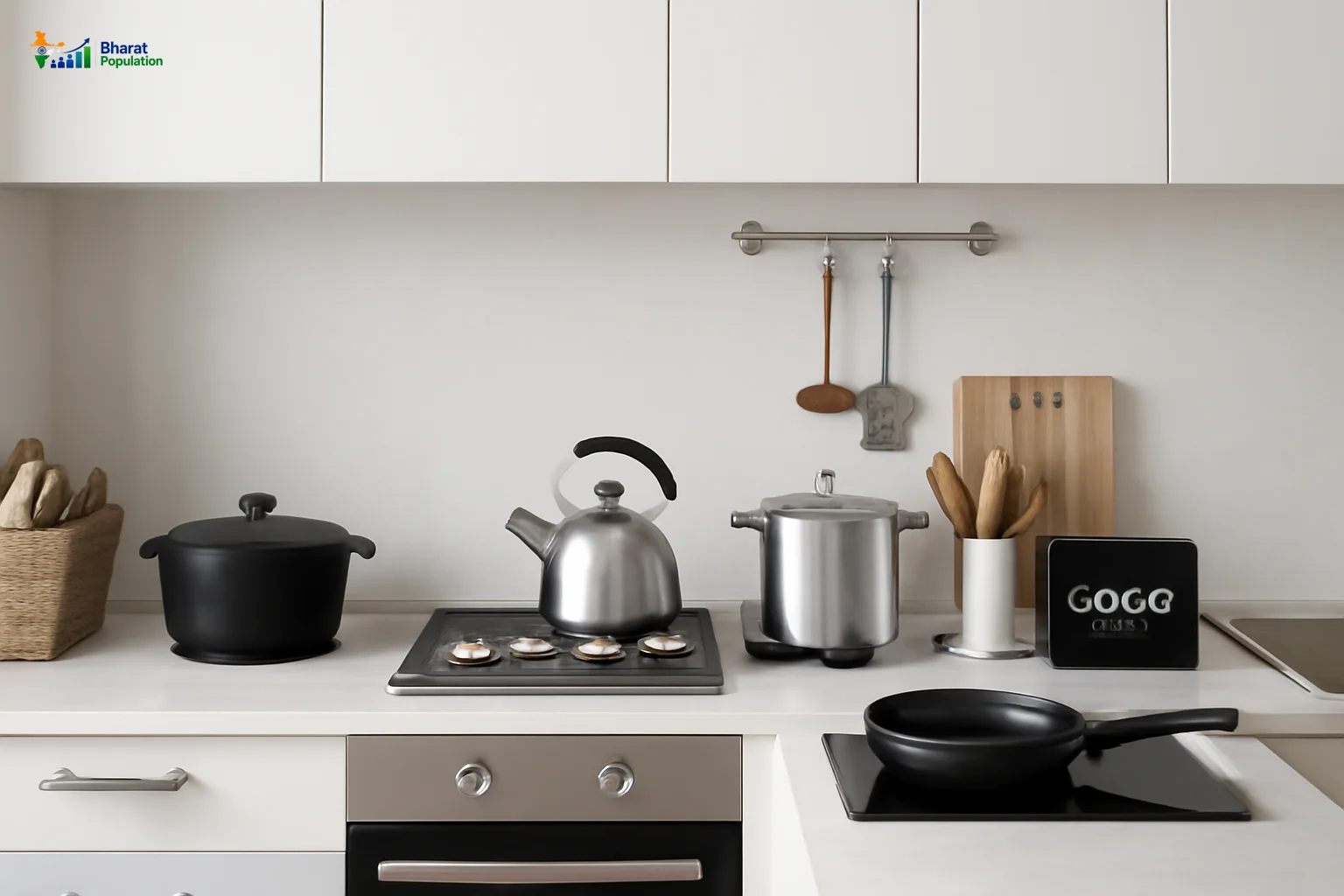 Modern kitchen with various cooking fuel types