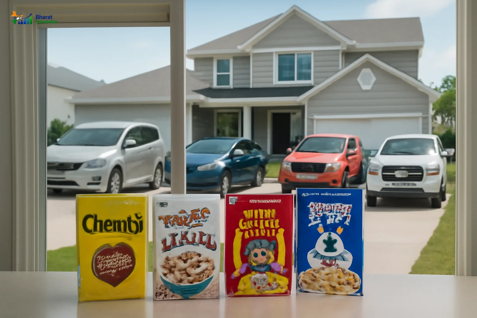 Household with various vehicles and cereals