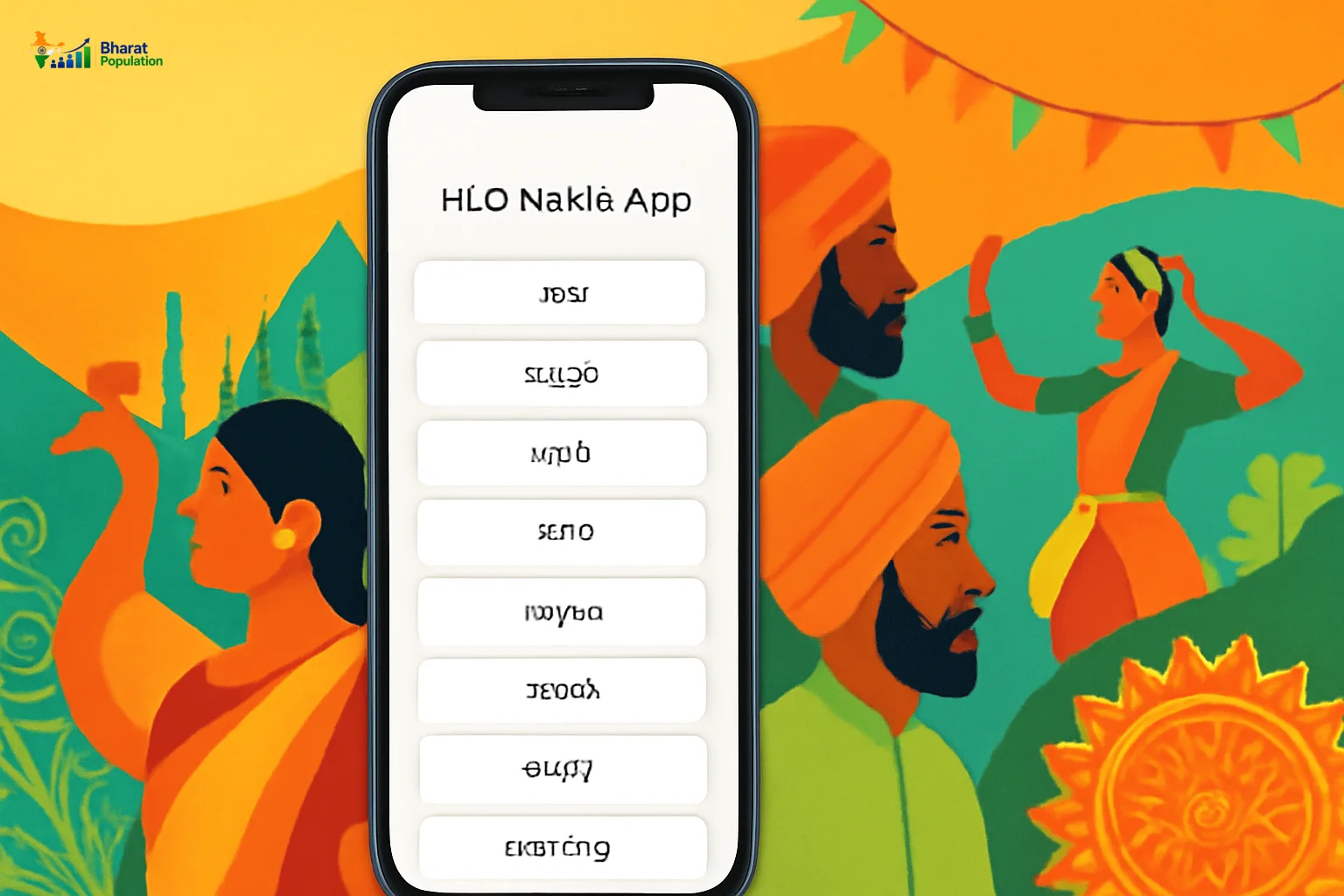 Screenshot of the HLO Mobile App showing multiple language options